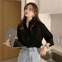將圖片載入圖庫檢視器 CXFS1547 夏季韓版復古百搭七分袖襯衫女設計感慵懶寬鬆襯衣 上衣