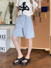 將圖片載入圖庫檢視器 JMA-627 实拍 松紧腰纯色休闲裤直筒裤女夏季宽松显瘦中裤阔腿裤短裤裤子