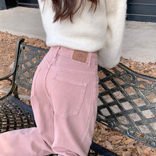 將圖片載入圖庫檢視器 JMA-909 外贸款 粉色牛仔长裤秋冬季韩版高腰显瘦复古直筒牛仔裤长裤