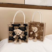 將圖片載入圖庫檢視器 JM-1141 新款ins可爱小熊日系帆布女包包百搭手提少女麻布小布包学生