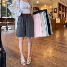 將圖片載入圖庫檢視器 JMA-627 实拍 松紧腰纯色休闲裤直筒裤女夏季宽松显瘦中裤阔腿裤短裤裤子
