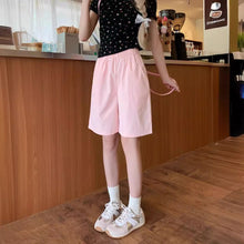 將圖片載入圖庫檢視器 JMA-627 实拍 松紧腰纯色休闲裤直筒裤女夏季宽松显瘦中裤阔腿裤短裤裤子