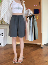 將圖片載入圖庫檢視器 JMA-627 实拍 松紧腰纯色休闲裤直筒裤女夏季宽松显瘦中裤阔腿裤短裤裤子