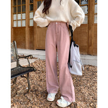 將圖片載入圖庫檢視器 JMA-909 外贸款 粉色牛仔长裤秋冬季韩版高腰显瘦复古直筒牛仔裤长裤