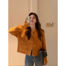 將圖片載入圖庫檢視器 JMA-096 实拍 双拉链坑条短款毛衣外套女2023秋冬口袋针织衫宽松内搭上衣