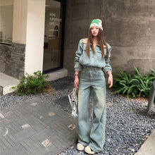 將圖片載入圖庫檢視器 JMA-985 实拍 秋冬伦敦假期时髦复古羊羔毛翻领街头感十足加绒牛仔套装