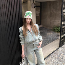 將圖片載入圖庫檢視器 JMA-985 实拍 秋冬伦敦假期时髦复古羊羔毛翻领街头感十足加绒牛仔套装