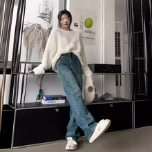 將圖片載入圖庫檢視器 JMA-783 实拍 港风复古牛仔裤女春季高腰垂感休闲裤直筒裤阔腿裤拖地长裤