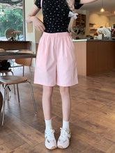 將圖片載入圖庫檢視器 JMA-627 实拍 松紧腰纯色休闲裤直筒裤女夏季宽松显瘦中裤阔腿裤短裤裤子