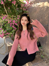 將圖片載入圖庫檢視器 JMA-096 实拍 双拉链坑条短款毛衣外套女2023秋冬口袋针织衫宽松内搭上衣