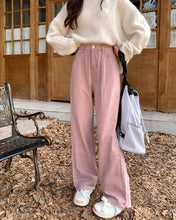 將圖片載入圖庫檢視器 JMA-909 外贸款 粉色牛仔长裤秋冬季韩版高腰显瘦复古直筒牛仔裤长裤