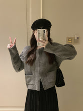 將圖片載入圖庫檢視器 JMA-096 实拍 双拉链坑条短款毛衣外套女2023秋冬口袋针织衫宽松内搭上衣