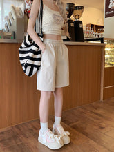 將圖片載入圖庫檢視器 JMA-627 实拍 松紧腰纯色休闲裤直筒裤女夏季宽松显瘦中裤阔腿裤短裤裤子