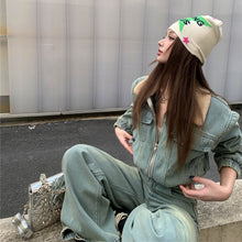 將圖片載入圖庫檢視器 JMA-985 实拍 秋冬伦敦假期时髦复古羊羔毛翻领街头感十足加绒牛仔套装