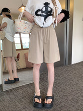 將圖片載入圖庫檢視器 JMA-627 实拍 松紧腰纯色休闲裤直筒裤女夏季宽松显瘦中裤阔腿裤短裤裤子