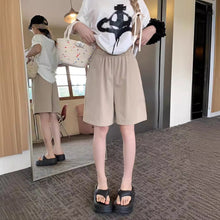 將圖片載入圖庫檢視器 JMA-627 实拍 松紧腰纯色休闲裤直筒裤女夏季宽松显瘦中裤阔腿裤短裤裤子