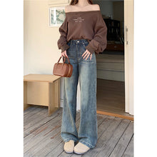 將圖片載入圖庫檢視器 JMA-780 美式复古做旧牛仔裤直筒裤高腰拖地裤宽松长裤子