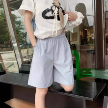 將圖片載入圖庫檢視器 JMA-627 实拍 松紧腰纯色休闲裤直筒裤女夏季宽松显瘦中裤阔腿裤短裤裤子