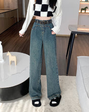 將圖片載入圖庫檢視器 JMA-242 实拍 复古直筒牛仔裤女2023秋季韩版高腰宽松休闲阔腿牛仔长裤子