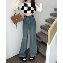 將圖片載入圖庫檢視器 JMA-242 实拍 复古直筒牛仔裤女2023秋季韩版高腰宽松休闲阔腿牛仔长裤子
