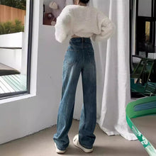 將圖片載入圖庫檢視器 JMA-783 实拍 港风复古牛仔裤女春季高腰垂感休闲裤直筒裤阔腿裤拖地长裤