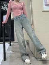 將圖片載入圖庫檢視器 JMA-891 实拍 秋冬浅蓝色宽松加绒加厚直筒牛仔裤女厚绒牛仔裤拖地裤长裤