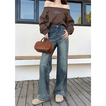 將圖片載入圖庫檢視器 JMA-780 美式复古做旧牛仔裤直筒裤高腰拖地裤宽松长裤子