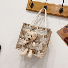 將圖片載入圖庫檢視器 JM-1141 新款ins可爱小熊日系帆布女包包百搭手提少女麻布小布包学生