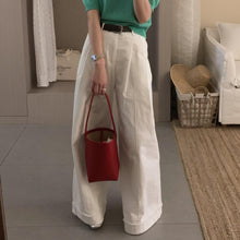 將圖片載入圖庫檢視器 JMA-792 新款韩版翻边宽松阔腿休闲裤女小个子长裤 配腰带
