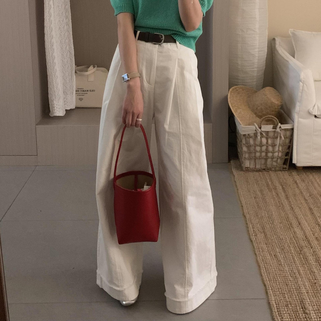 JMA-792 新款韩版翻边宽松阔腿休闲裤女小个子长裤 配腰带