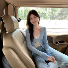 將圖片載入圖庫檢視器 JMA-837 实拍 春季气质清纯镂空长袖开衫外套女v领系带薄款针织外穿上衣潮
