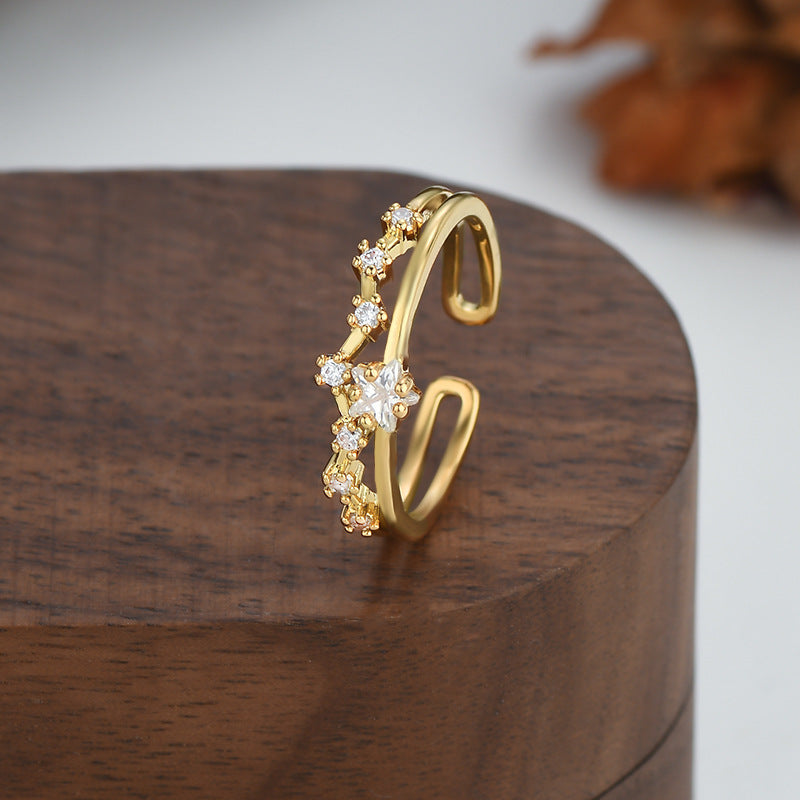 JME-1046 夏季新款微镶锆石镂空双层开口戒指女百搭时尚气质可调节指环