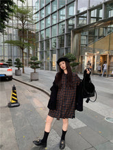 將圖片載入圖庫檢視器 JMA-979 实拍 秋冬新款韩版长袖格子连衣裙女高级裙子+毛衣外套女套装
