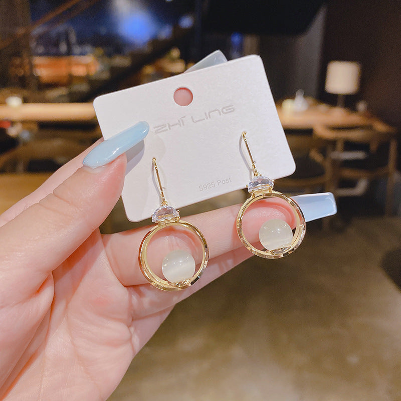 JME-1031 韩国东大门猫眼石耳钉女气质夏季 新品ins潮耳饰网红小众耳环