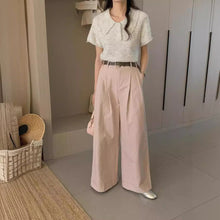 將圖片載入圖庫檢視器 JMA-792 新款韩版翻边宽松阔腿休闲裤女小个子长裤 配腰带

