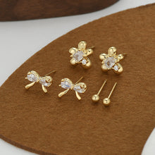 將圖片載入圖庫檢視器 JME-1042 S925银针微镶锆石蝴蝶结一卡三对耳钉女日韩风简约百搭三件套耳饰
