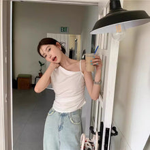 將圖片載入圖庫檢視器 JMA-839 实拍 夏季新款韩系设计感不规则单肩吊带收腰衬衫纯欲风上衣
