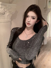 將圖片載入圖庫檢視器 JMA-1056实拍～碎闪星河时尚烫钻设计感长袖修身内搭T恤打底衫上衣女
