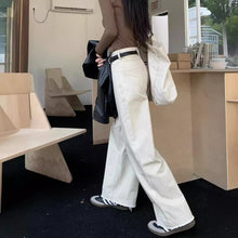 將圖片載入圖庫檢視器 JMA-831 实拍 春季新款韩版米白色窄版阔腿牛仔裤女直筒拖地裤长裤子
