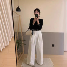 將圖片載入圖庫檢視器 JMA-792 新款韩版翻边宽松阔腿休闲裤女小个子长裤 配腰带
