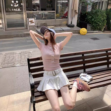 將圖片載入圖庫檢視器 JMA-832 实拍 夏季韩版纯欲甜辣设计感烫钻立体蝴蝶结两穿半高领短袖T恤女
