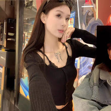 將圖片載入圖庫檢視器 JMA-1050 实拍 春季韩韩版芭蕾风蕾丝拼接打底衫女+蕾丝腰头西装裤套装
