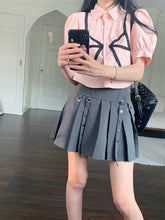 將圖片載入圖庫檢視器 BBJ2177 少女蝴蝶結短上衣夏季蕾絲花邊假兩件白色短袖襯衫+百褶裙 兩件套女
