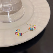 將圖片載入圖庫檢視器 JME-163 S925银针高级设计感彩色珐琅耳环女ins潮百搭气质撞色耳钉耳饰品
