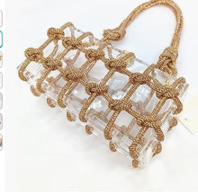 將圖片載入圖庫檢視器 JM-1032 亚力克透明收纳盒宴会手工编织绳子小方腋下手提包包
