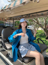 將圖片載入圖庫檢視器 JMA-838 春季韩版宽松长袖衬衫+内搭吊带背心+条纹木耳边松紧腰短裤三件套
