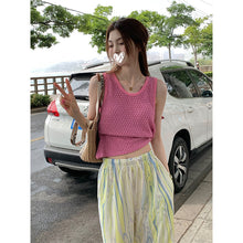 將圖片載入圖庫檢視器 LSFS3915 夏季新款韓國桃花朵朵開鏤空無袖圓領背心T恤 上衣
