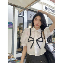 將圖片載入圖庫檢視器 BBJ2177 少女蝴蝶結短上衣夏季蕾絲花邊假兩件白色短袖襯衫+百褶裙 兩件套女
