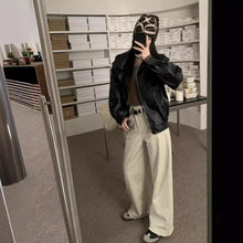 將圖片載入圖庫檢視器 JMA-831 实拍 春季新款韩版米白色窄版阔腿牛仔裤女直筒拖地裤长裤子
