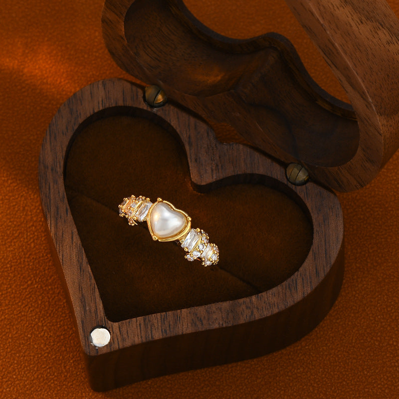 JME-1048 韩国时尚设计感个性开口戒指女 年新款爱心指环精致珍珠食指戒